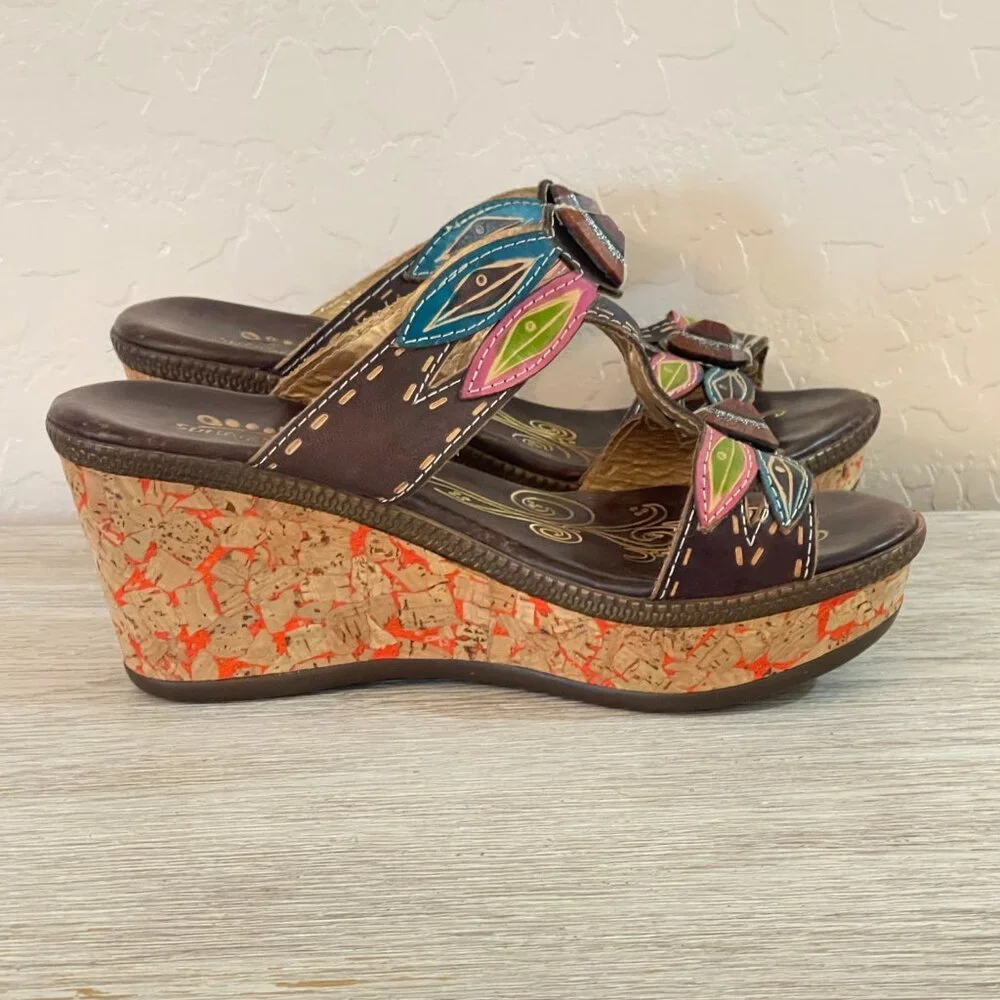 Spring Step L'artiste Bonita Sandals Platform Wedge Dragonfly Leather Colorful 6